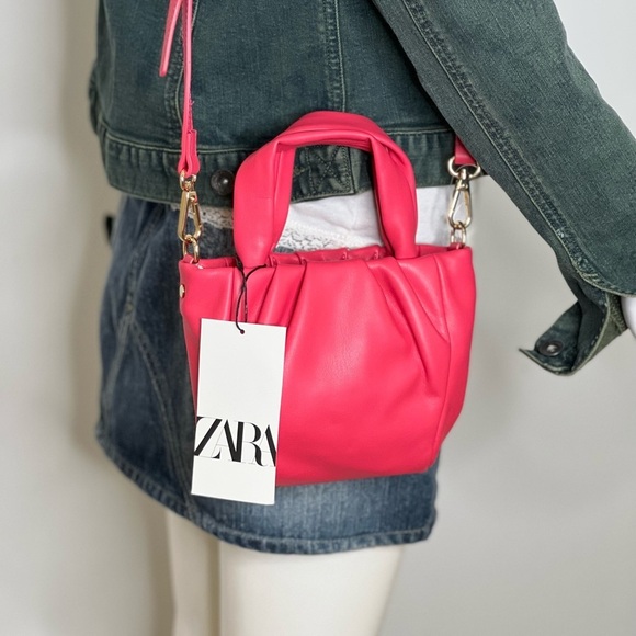 Zara Crossbody Bag handle Pink Fuchsia Mini Rose Gold Bag Soft Mini Purse New - Picture 12 of 16